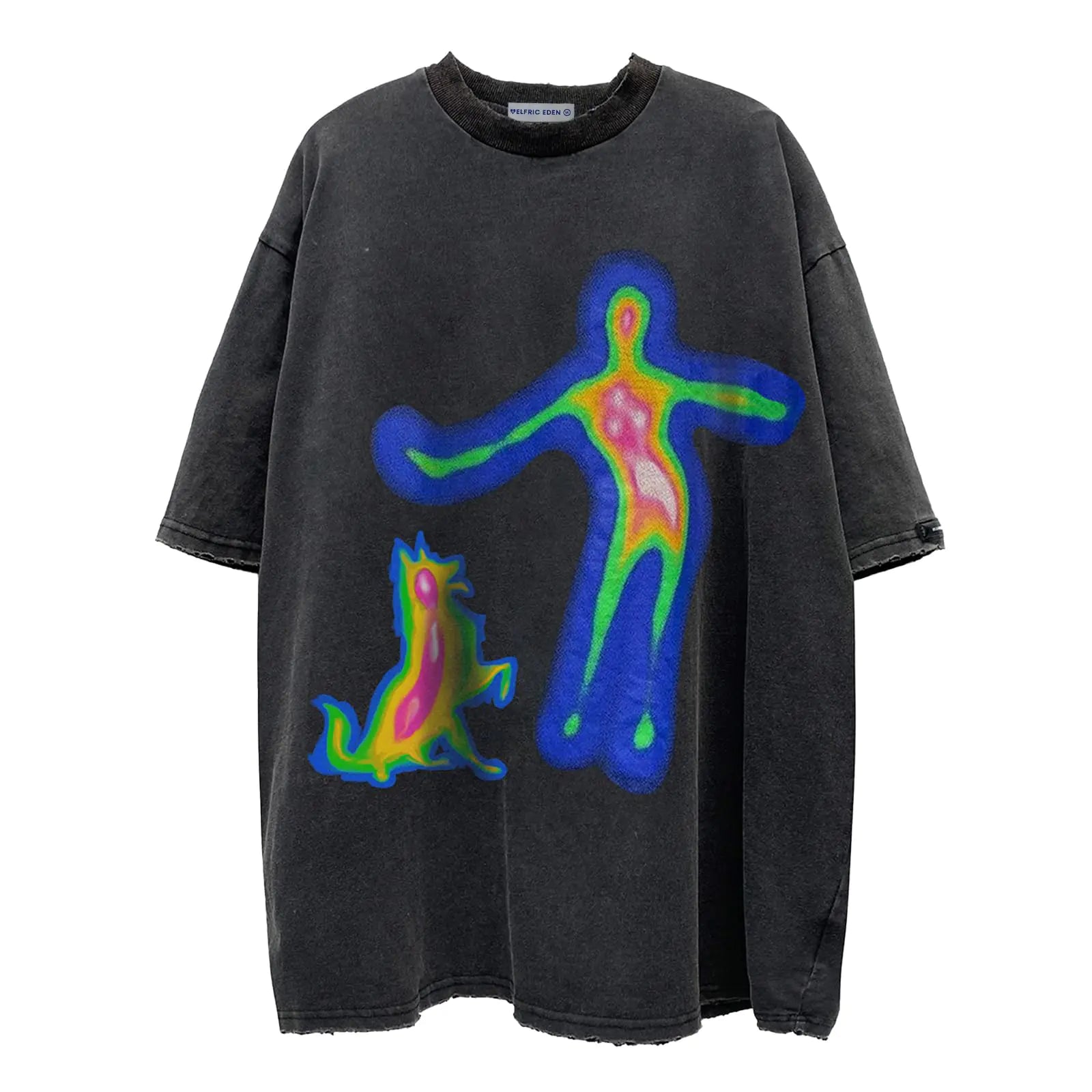 Aelfric Eden Mens Oversized Graphic Tees Y2k Washed Cotton T Shirt Distorted Portrait Print Crewneck Tee Black