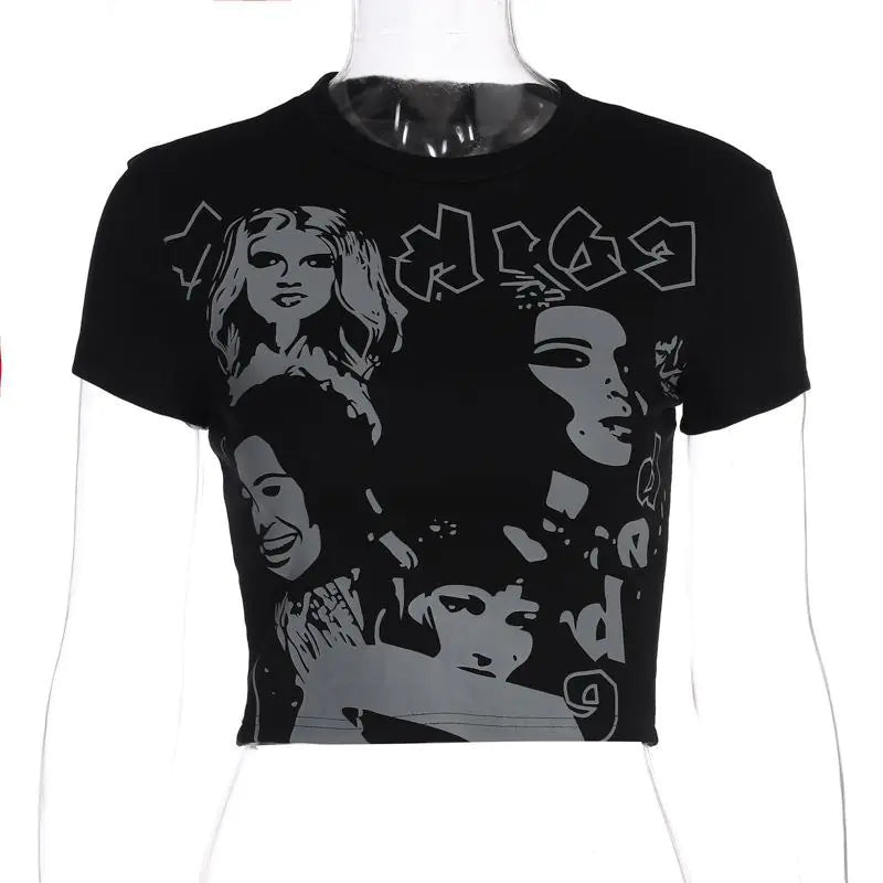 Y2K Face Print Short Sleeve T-Shirt for Resale