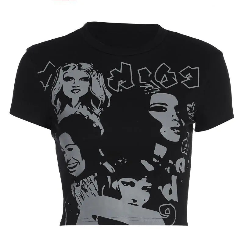 Y2K Face Print Short Sleeve T-Shirt for Resale